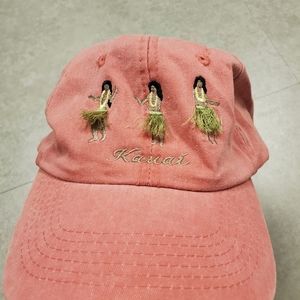 Vintage Hawaiian Kauai Baseball Red Gold Cap Hat Luau Girls